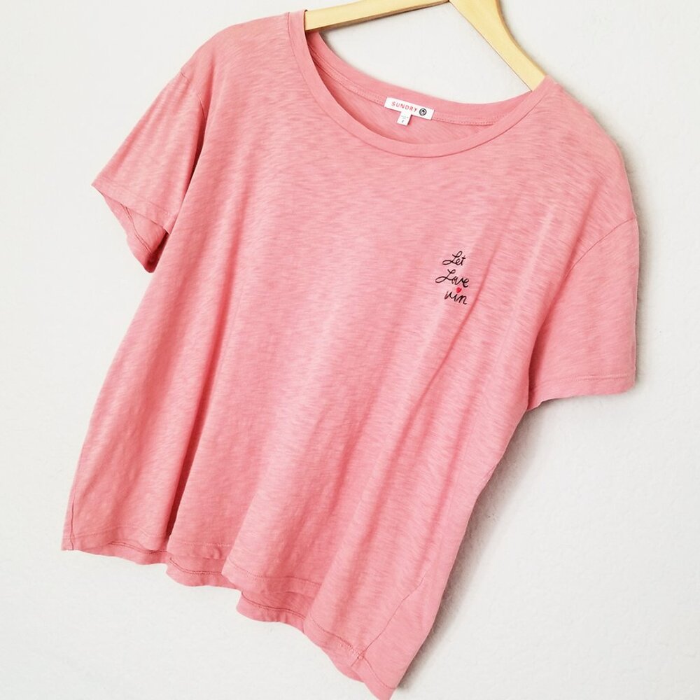Anthropologie Sundry Tee T Shirt 100% Pima Cotton Let Love Win Embroidery Top M - Picture 13 of 14